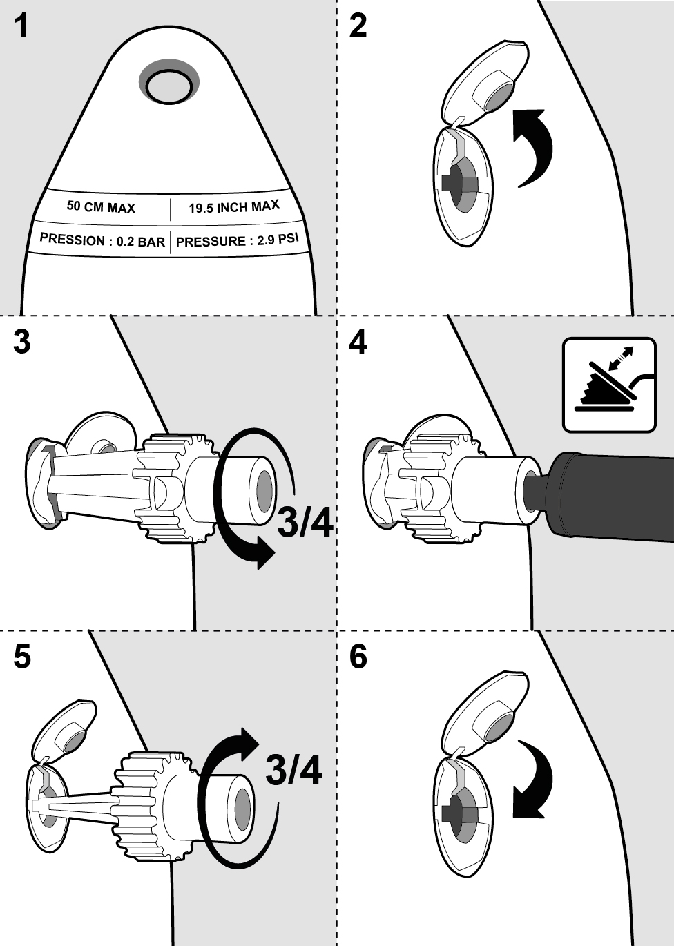 Schemat pokazujący sposób pompowania odbijaczy z zaworem PLA 6393x